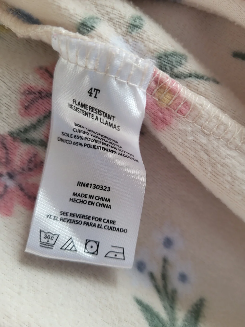 4T Floral Footed Pajamas with Pink Trim